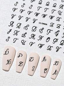 6pcs Black Star Nail Art Stickers Set - 3D Self-Adhesive Mixed Starburst, Alphabet & Star Nail Decals Gifts For Women Girls - 6sheets,Y2K Gothic Punk Style, Waterproof Nail Decoration For Acrylic Nails, DIY Manicure Accessories For Nail Salon & Home Use - Multicolor - View 12