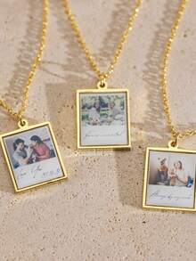 Customized Handwritten Necklace, Real (Your Own) Handwriting, 14k Gold Engraved Pendant, Personalized Signature Jewelry, Perfect Gift - Square Sign Image + Text Style - View 8