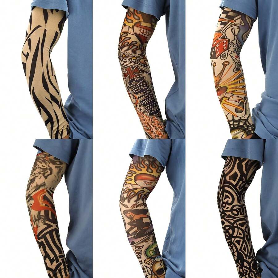 Elastische Tattoo-Armstulpen - UV-Schutz Kühlende Armstulpen - Seidig glatte Fahrrad-Armstulpen - Geeignet für Outdoor-Aktivitäten, Angeln, Radfahren, Wandern. Geeignet für Männer und Frauen