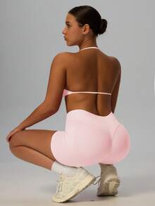 Yefecy 女士高支撑细肩带运动吊带背心，适合健身、瑜伽等运动，具有高支撑性和高弹性，适合运动、瑜伽及各种场合，粉色春季款 - 粉色 - 查看 2