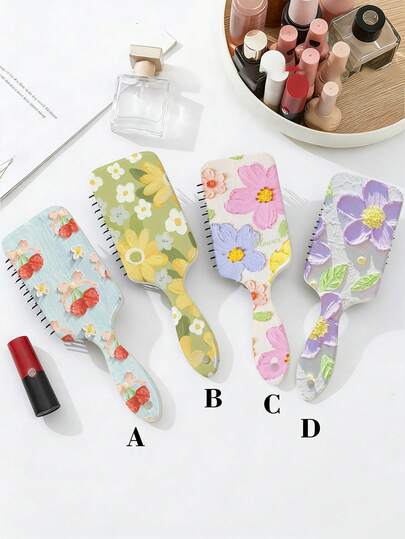 1pc Spring Floral Pattern Large Air Cushion Hair Brush, Breathable Volumizing Hair Comb, Suitable For Various Hair Types, Birthday/Holiday Gift For Her