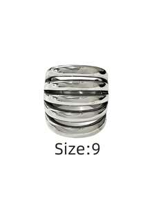 1 chiếc nhẫn thép không gỉ mạ vàng 18K kiểu dáng tối giản thanh lịch 5 đường kẻ, bền, chống nước và chống phai màu, phù hợp để đeo hàng ngày, đi du lịch và đi biển. - Nhẫn nữ năm đường kẻ - Xem 18