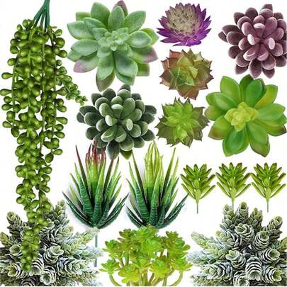 10 pezzi/5 pezzi/1 pezzo Piante grasse artificiali, decorazione centrale da scrivania, decorazione verde per davanzale, vari succulenti realistici senza vaso, steli di cactus in plastica simili al vero, decorazione per la casa (escluso il vaso), regalo (stile e colore casuali)