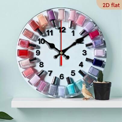 A 2D Flat Design Colorful Wooden Nail Art Wall Clock, Size 10inch. This Silent, Non-Ticking Clock Is Battery-Powered And Is An Ideal Decoration For Your Kitchen, Living Room, Or Office,Holiday Decor,Wall Deocr,House Deocr,Home Essentials,Picks