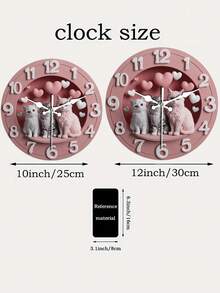 Charming Pink Wall Clock With Cute Cat And Heart Decor - Silent Non-Ticking, Large White Numerals, Wooden Round Design Suitable For Home Decor, Living Room, Bedroom, Office - Perfect Gift For Cat Lovers, Cat Decor, Cute Design, Durable Structure, 2D Flat - 1 YEAR - View 6