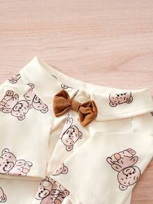 Bear Pattern Cute Bow Tie Spring And Autumn Pet Puppy Kitten Clothes Shirt One Piece - Beige - View 4