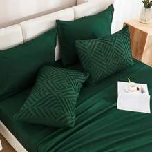 King Size Comforter Set 7 Pieces Dark Emerald Green - Bed in a Bag King Boho Lightweight Fluffy Tufted Bedding Sets with Quilt Comforter Sheets Pillowcases and Shams - Verde esmeralda - Ver 6