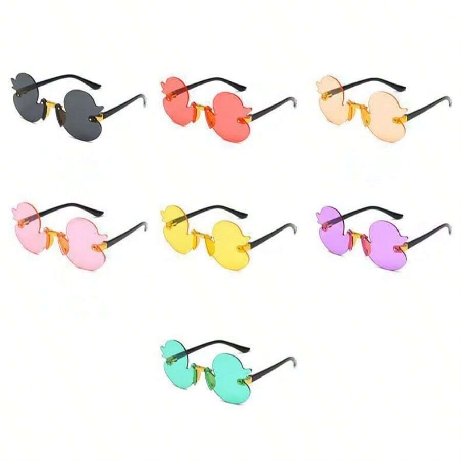 新款可爱卡通鸭子造型无框时尚眼镜，个性化眼镜，趣味派对眼镜 - 彩色 - 查看 1