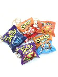 Túi đựng đồ ăn vặt khoai tây chiên sáng tạo, chân thực, móc khóa, mặt dây chuyền, phụ kiện túi xách, dây đeo cổ có giá đỡ ID, phụ kiện ô tô, móc khóa túi xách - Nhiều màu - Xem 2