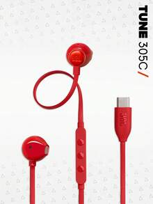 JBL Tune 305C USB C 有线耳机，高解析度音频，半入耳式耳机，带麦克风，3 键遥控，防缠绕扁平线缆，适用于手机、笔记本电脑、平板电脑，即插即用，Type-C 接口，深沉低音耳机 - 查看 2