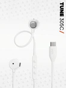 JBL Tune 305C USB C 有线耳机，高解析度音频，半入耳式耳机，带麦克风，3 键遥控，防缠绕扁平线缆，适用于手机、笔记本电脑、平板电脑，即插即用，Type-C 接口，深沉低音耳机 - 查看 13