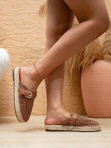 女士搭扣设计休闲百搭平底鞋，适合海滩度假、旅行、日常穿着、办公通勤。 - 駝色 - 查看 8