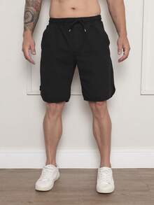 Men's Bermuda Shorts In Twill Fabric With Elastic Waistband - Black - View 3