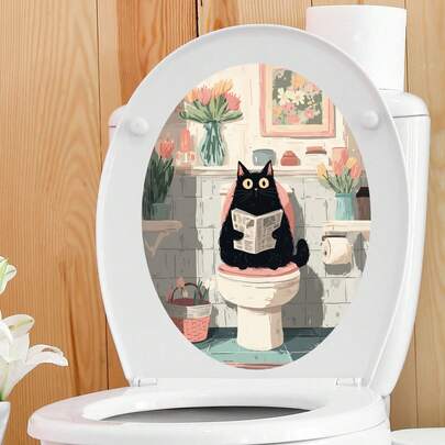 1pc Cute Cat Decorative Sticker For Toilet Lid, Bathroom Wall Decor