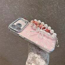 Advanced Rhinestone Powder Core Acrylic Hard Phone Case Compatible  17 Pro Max/17 Pro/17 Air/17/16 Pro Max/16 Plus/15/15 Pro Max/15 Pro/15 Plus/11/12/13/14 Pro Max/11 Pro/11 Pro Max/12 Pro Max/13 Pro/13 Pro Max/7 Plus/14 Pro/14 Pro Max, Minimalist And Creative Design For  13, 12 Pro Max, And 11. The Appearance Is Beautiful And Simple. The Back Cover Is Soft, Shock Resistant, Waterproof, Drop Resistant, And Scratch Resistant - 粉紅色愛心珍珠手鍊 - 查看 3