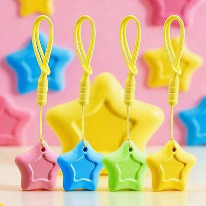 4个随机颜色星形橡皮擦，带绳，超级干净无碎屑，适合学生使用，可找到丢失的小物件，是新学年送礼佳品。