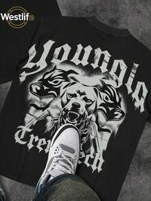 Men's Graphic T - Shirt | Bulldog Print | Daily Wear | 100% Cotton | Unisex Crewneck Gift T - Shirt - Black - View 2