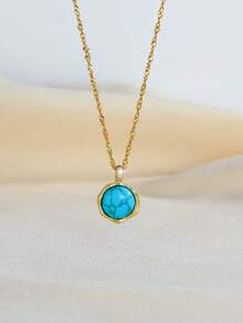 1pc Vintage Tiger Eye Gemstone Pendant Copper Necklace, Oval Sunburst Heart Rhinestone Plated Gold Stainless Steel Chain, Suitable For Women's Daily And Festival Wear Or Jewelry Gift - Gold + Royal Blue - View 8
