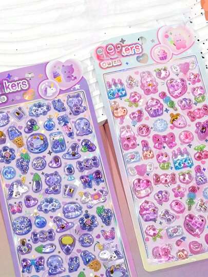 Cute Colorful Glitter Stickers - Light Color Design, Suitable For Smartphone Cases, Laptops, Crafts, Scrapbooks, 3D Embossed Stickers, Graffiti Stickers. Cartoon Metallic Shiny Heart Reward Embossed Stickers, Shaker Oil Stickers, Kindergarten Reward Stickers, Phone Case Decor, Birthday Small Gifts, Fresh Reward Stickers, Dream Rabbit Crystal Embossed Stickers, Foam 3D Diary Decorations/Birthday Holiday Christmas Party Small Gifts