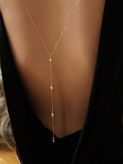 Dây chuyền hở lưng đính pha lê thanh lịch, kiểu dáng tối giản gợi cảm, phụ kiện dành cho váy hở lưng của nữ, trang sức mạ vàng có thể điều chỉnh.