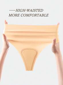 Women's Seamless Solid Color High Waist Functional Underwear, Ladies Nude Anti- Thong, Discreet Coverage Comfort Panties For Yoga & Sports - Apricot - View 2