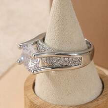 Double Layer Hollow Zirconia Ring, Elegant Luxury Women's Party Exquisite Gift - Silver - View 9