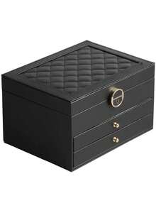 Large 3-Layer Jewelry Storage Box, High-Quality PU Jewelry Box With Lockable Drawers, Suitable For Necklaces, Earrings, Rings, Bracelets, Watches And Other Jewelry Accessories, Holiday Gift - Multicolor - View 20