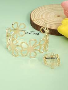 1 Set Of 2 Pcs Creative Romantic Hollow Flower Design Women Bracelet & Ring - Gold - View 4