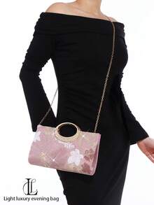 Sac de soirée de luxe pour femme avec fleurs et sequins, sac de mariage, de fête ou de bal de promo avec poignée en cristal circulaire (motif aléatoire) - Rose bonbon - Voir 8