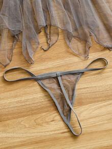 2pcs Sexy Sheer Mesh Camisole Nightgown Lingerie Set For Women - Grey - View 9