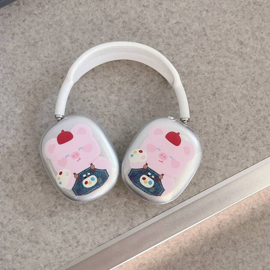 1 pieza Funda protectora con diseño de cerdo de dibujos animados compatible con los auriculares Apple Max - Multicolor - Ver 1
