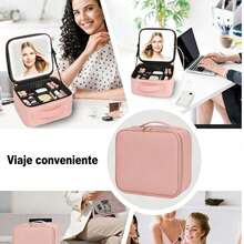 Bolsa de Maquillaje Portátil de Viaje con Espejo LED Regulable, 3 Ajustes de Color Recargables, Caja Organizadora de Cosméticos y Herramientas de Belleza para Mujeres - Rosa - Ver 7