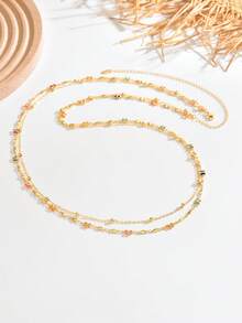 1 chiếc dây chuyền kiểu Bohemian bằng đồng, thiết kế cơ bản, hai lớp đính hạt hoa nhiều màu sắc, thích hợp cho trang phục đi biển của phụ nữ. - Nhiều màu - Xem 10
