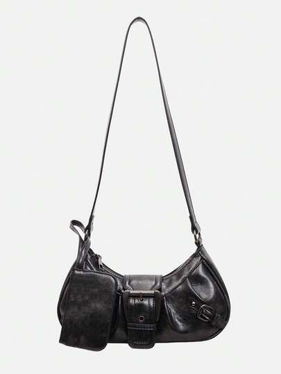 一套复古简约单肩包和腋下包，时尚机车风斜挎包，女士