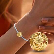 1pc 925 Sterling Silver Hollow Sunflower Bead Pendant, Suitable For DIY Jewelry, Daily Outfit Decoration, Women Gift - Sunflower - View 6