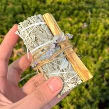 Bộ 1 vòng tay làm từ cây xô thơm, gỗ thiêng và đá pha lê tự nhiên - Hoàn hảo cho những người yêu thích thiền định và là món quà lý tưởng. - Bộ xô thơm - Xem 5