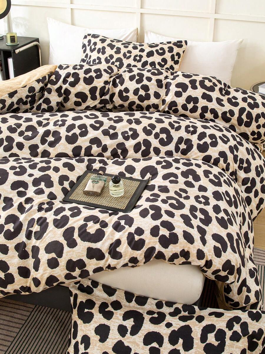 Juego de ropa de cama de 3 piezas con estampado de leopardo, juego de ropa de cama suave y amigable con la piel, incluye 1 funda nórdica y 2 fundas de almohada - Multicolor - Ver 1