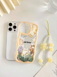 Ốp điện thoại chống sốc in hình mèo hoa văn bóng mượt, viền lượn sóng, màu kem, kèm phụ kiện vòng tay hạt cườm, tương thích với iPhone 17pro/17Air/17/17promax/16/11/16pro/16plus/16promax/16e/15Promax/13/14/12/XS/XR/7G/8P, Galaxy 11/12Pro/12/12X/13Pro/14Pro/15Pro/, 10/9/Note9/12c/Note11pro/Note8Pro, phiên bản quốc tế, không phải phiên bản nội địa. - Nhiều màu - Xem 6