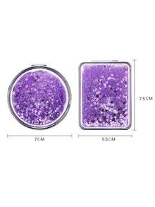 1pc Cute Student Double-Sided Magnifying Makeup Mirror, Portable Folding Compact Mirror With Dreamlike Glitter, Suitable For Girls - Multicolor - View 3