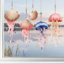 Decoraciones de pared con calcomanías de medusas de colores de verano y pegatinas para ventanas para baño, cocina y dormitorio - Pegatinas autoadhesivas y removibles para bañera, ventana de vidrio, puerta y ventana de vidrio del baño - A - Ver 6