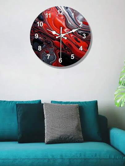 1 chiếc đồng hồ gỗ treo tường màu đỏ và đen, kích thước 10 inch/12 inch, không phát tiếng ồn, họa tiết xoáy trừu tượng, trang trí nhà hiện đại cho nhà bếp, phòng khách.