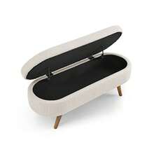 Banca Ovalada de Almacenamiento 43.5" de Alfombra de Lino Acolchada con Patas de Madera Sólida para Sala de Estar/Cama/Entrada Beige - Cian - Ver 7