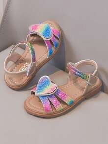 1 Pair Girls' New Multi-Color Flat Cute Open Toe Sandals, Wear-Resistant Anti-Slip Children's Roman Sandals, Suitable For Summer - Khaki - View 1
