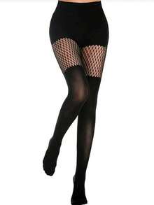 3双装性感镂空连裤袜，镂空吊袜带，密网眼丝袜，夜店女王黑色丝绸性感渔网袜 - 彩色 - 查看 11
