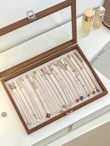 1件 7.9英吋木製珠寶盒，附玻璃蓋與鈕扣，10個掛鉤項鍊收納盒，桌面收納器，適合女性與妻子的禮物，可用於存放項鍊與珠寶，經典設計，精湛工藝，珠寶盒，生日禮物 - 彩色 - 查看 10