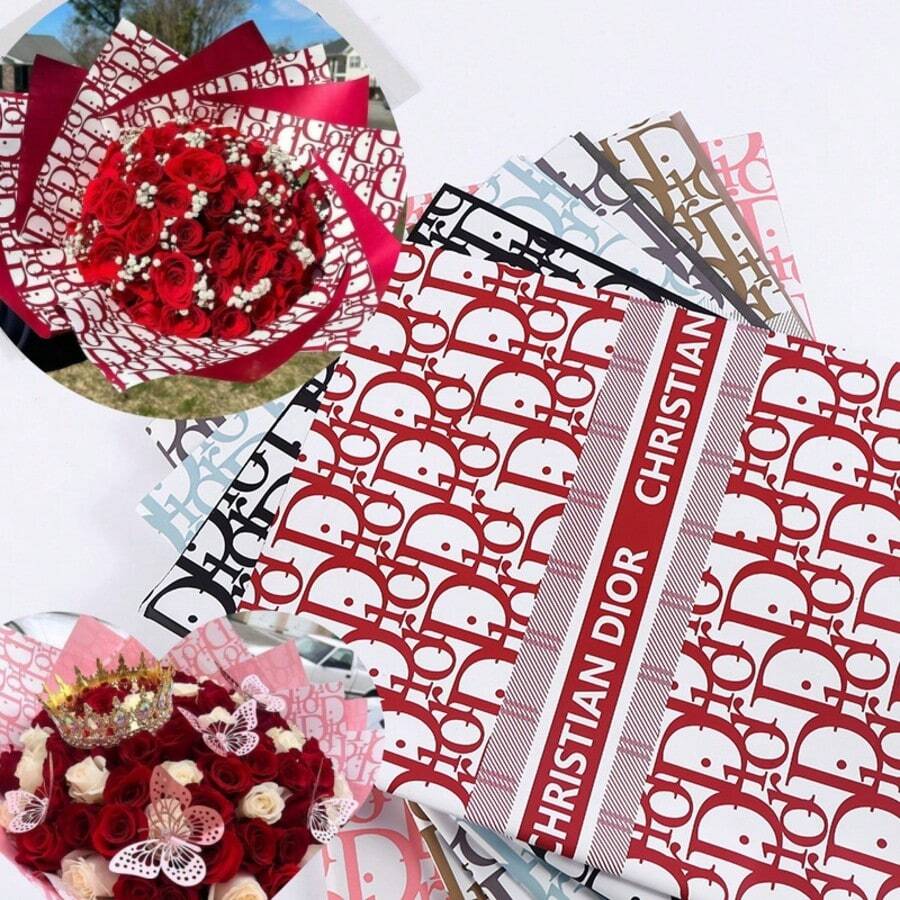 M.Dior 10pcs Waterproof Flower Wrapping Paper, Fashionable And Elegant, Suitable For Valentine's Day, Easter, Mother's Day, Father's Day, Wedding, Birthday, Anniversary, Graduation Ceremony, Bridal Party And Proposal Gifts. Applicable For DIY Decoration, Gift Packaging And Floral Arrangement, Ideal For Florists And Home Use. High-Quality Material, Stylish Design, Suitable For Various Occasions And Holiday Gifts. - View 1