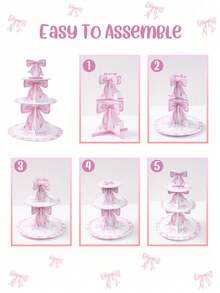 1 Set Pink Bow Baby Party Multi-Tier Cake Stand And Cake Decorations, Multi-Tier Cake Stand, Birthday Party Decorations, DIY Cake Decorating Supplies, Dessert Food Cake Edge Decor, Birthday Baby Family Holiday Party Restaurant Kitchen Decor, Home Decor, Pink Princess Birthday Party Decorations - Multicolor - View 4