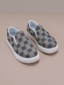 儿童休闲玫瑰图案时尚套脚运动鞋 - 藍色 - 查看 4