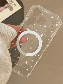 Cute Cartoon Stars Graffiti Soft Protective Phone Case Compatible With IPhone 17 Pro Max 17 Pro 17 16 Pro Max 16 Pro 16 15 Pro Max 15 Pro 14 Pro Max 14 Pro 13 12 Pro Max 11 16 15 14 Plus Clear Magnetic Wireless Charging Back Cover - Clear - View 4