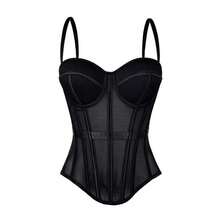 1PC Sexy Tight-Fitting Mature Lady Style Solid Color Fashion Fishbone Corset Slimming Mesh Camisole With Chest Pads For Outerwear - 咖色 - 查看 7